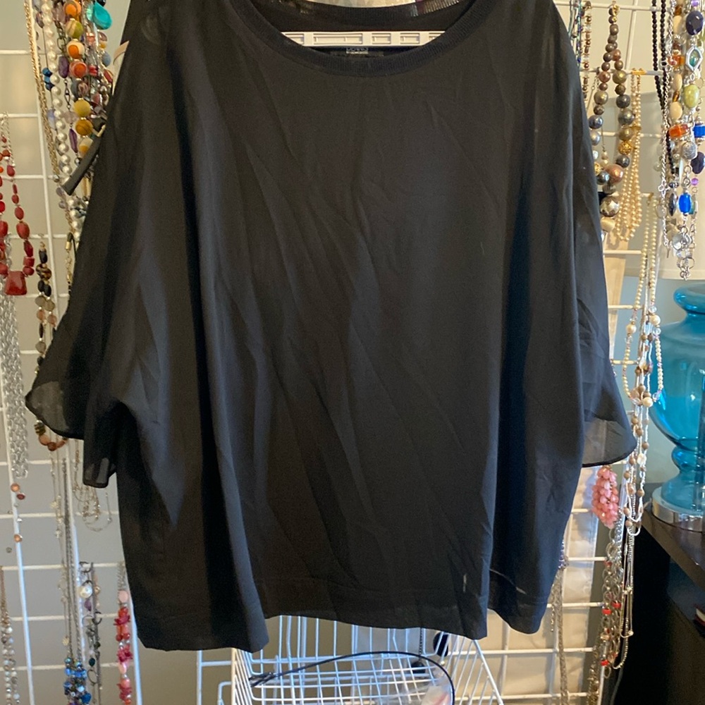 Dennis Basso ruffle sleeve chiffon poncho with built in tank black polyester 1X